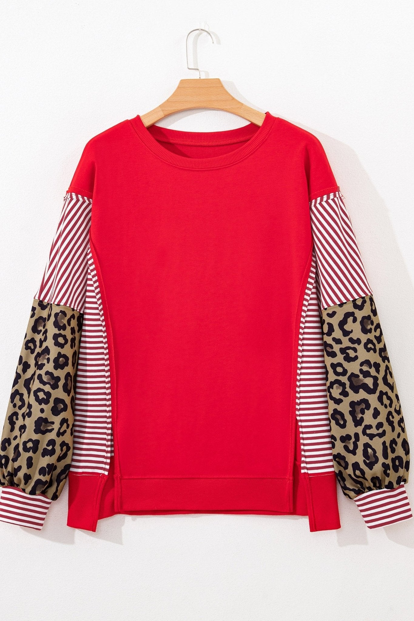 Stripe Leopard Patchwork Long Sleeve Sweatshirt - Rooted & Reckless Co.