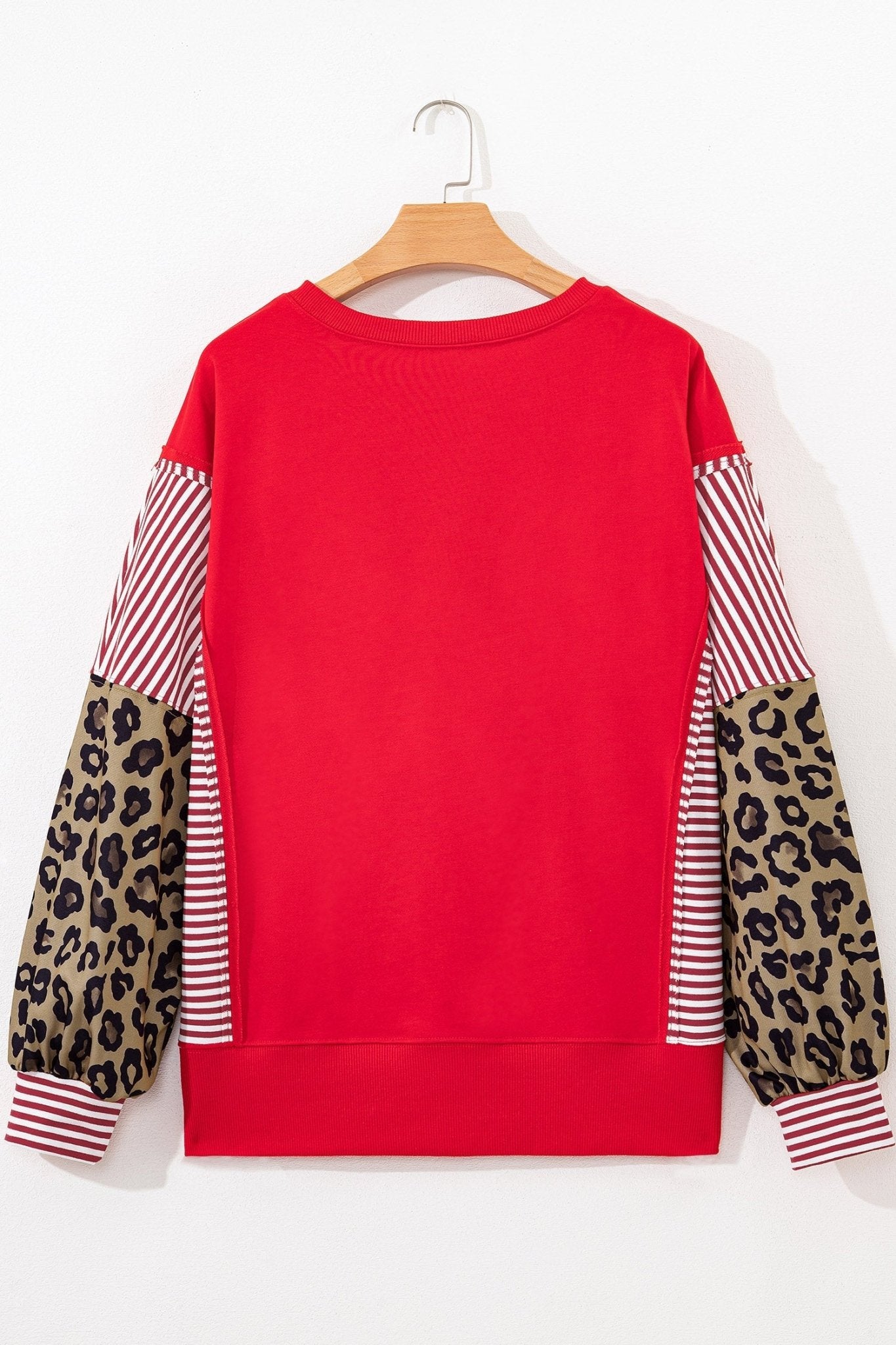 Stripe Leopard Patchwork Long Sleeve Sweatshirt - Rooted & Reckless Co.