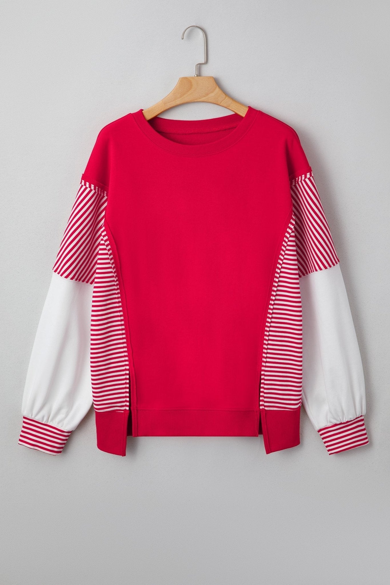 Stripe Leopard Patchwork Long Sleeve Sweatshirt - Rooted & Reckless Co.