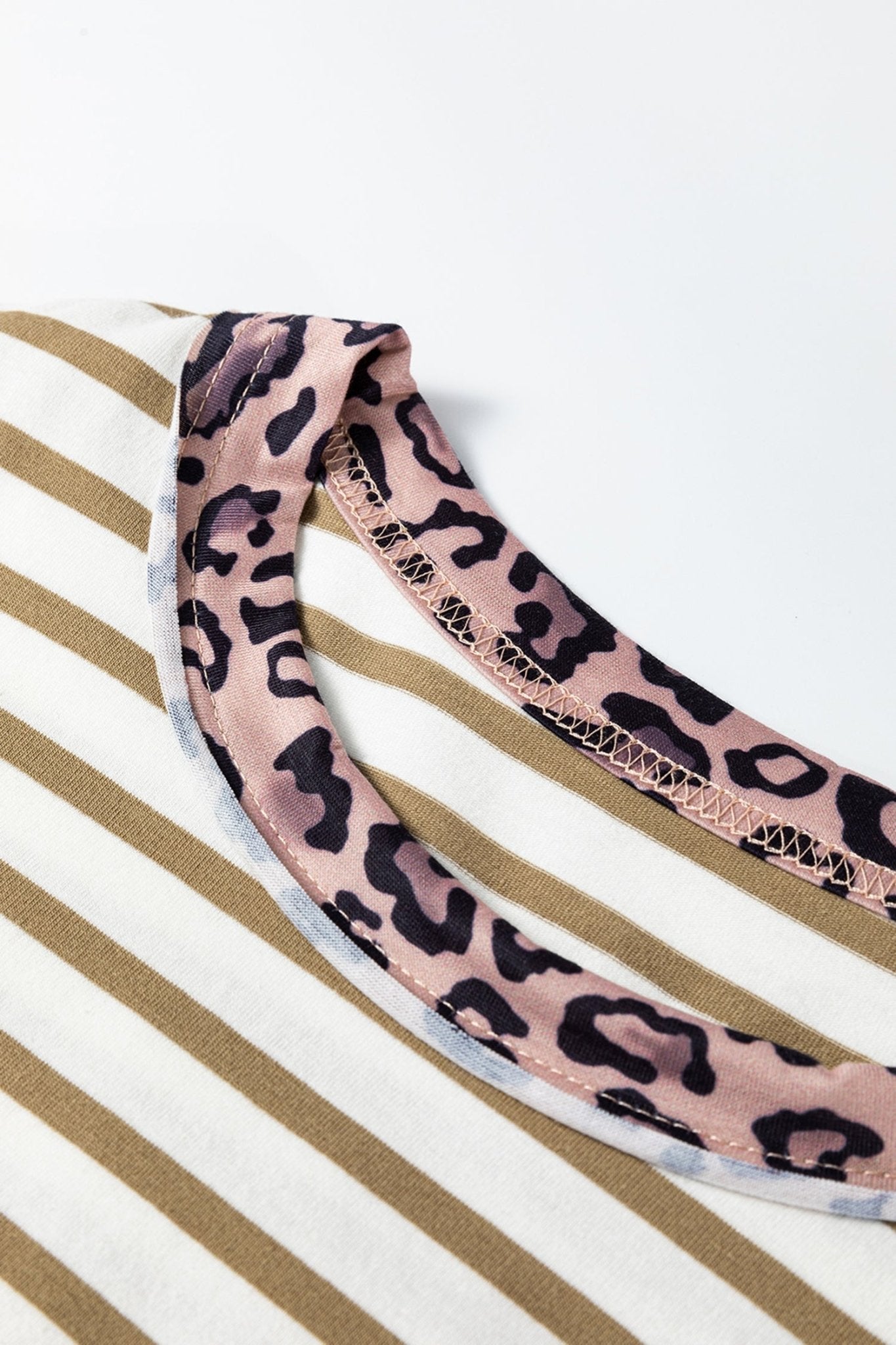 Stripe Leopard Patchwork Round Neck T-Shirt - Rooted & Reckless Co.