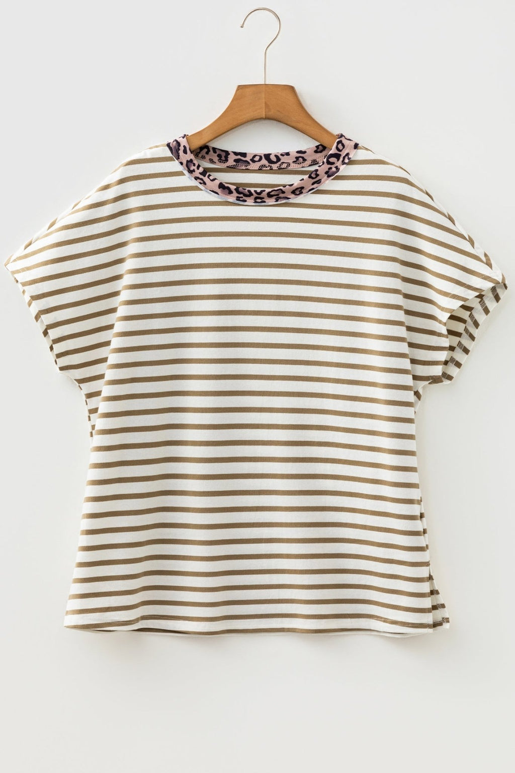 Stripe Leopard Patchwork Round Neck T-Shirt - Rooted & Reckless Co.