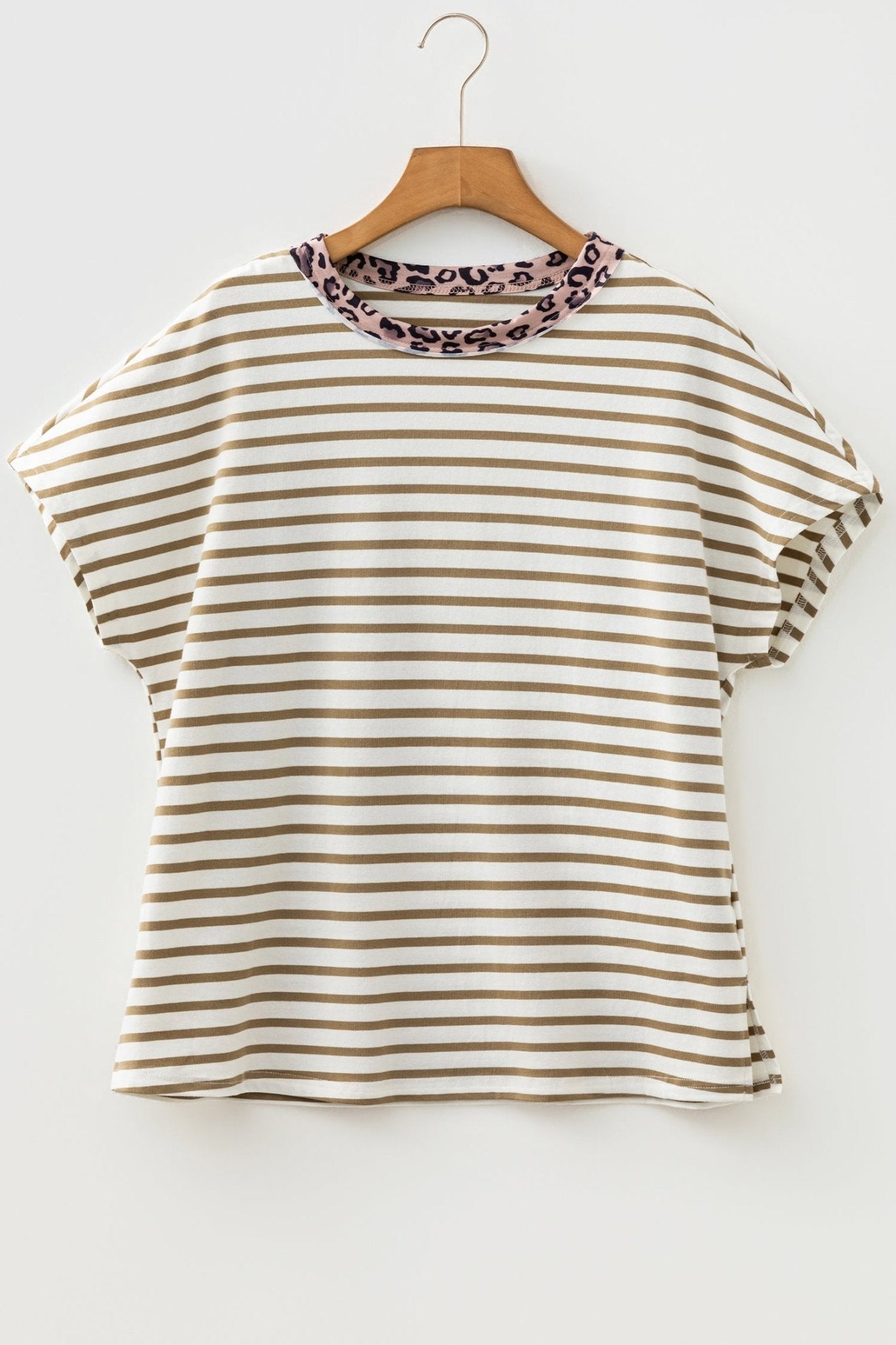 Stripe Leopard Patchwork Round Neck T-Shirt - Rooted & Reckless Co.