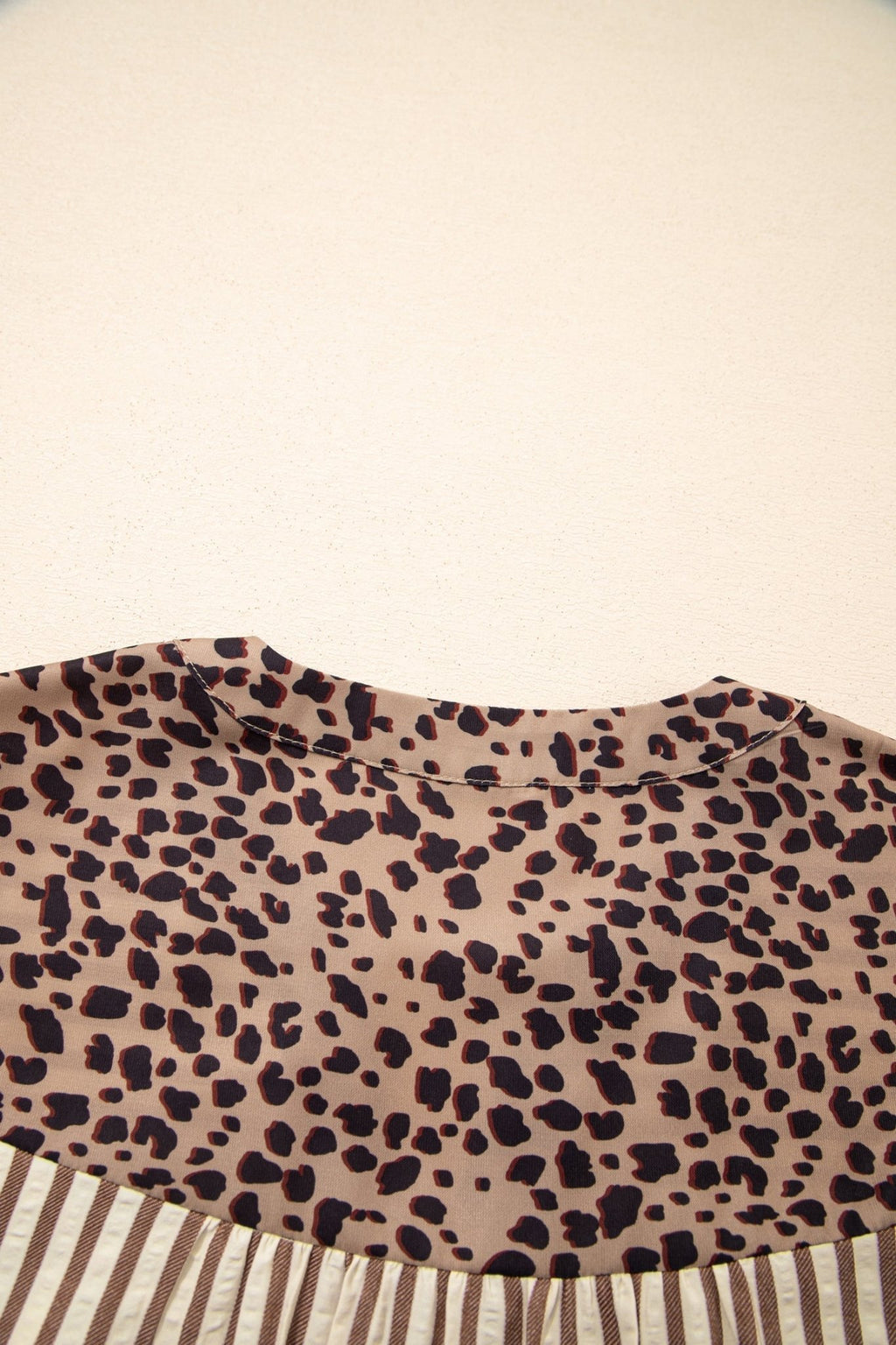 Stripe Leopard Trim 3/4 Sleeve Midi Shirt Dress - Rooted & Reckless Co.