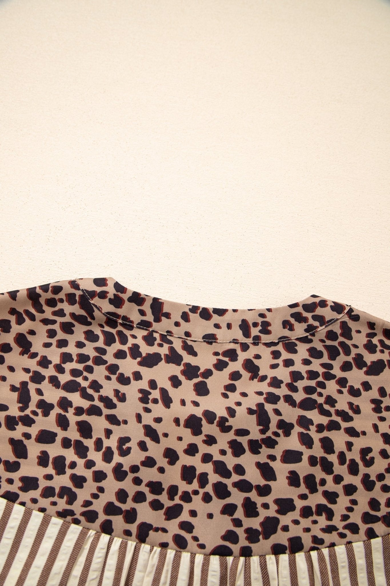 Stripe Leopard Trim 3/4 Sleeve Midi Shirt Dress - Rooted & Reckless Co.