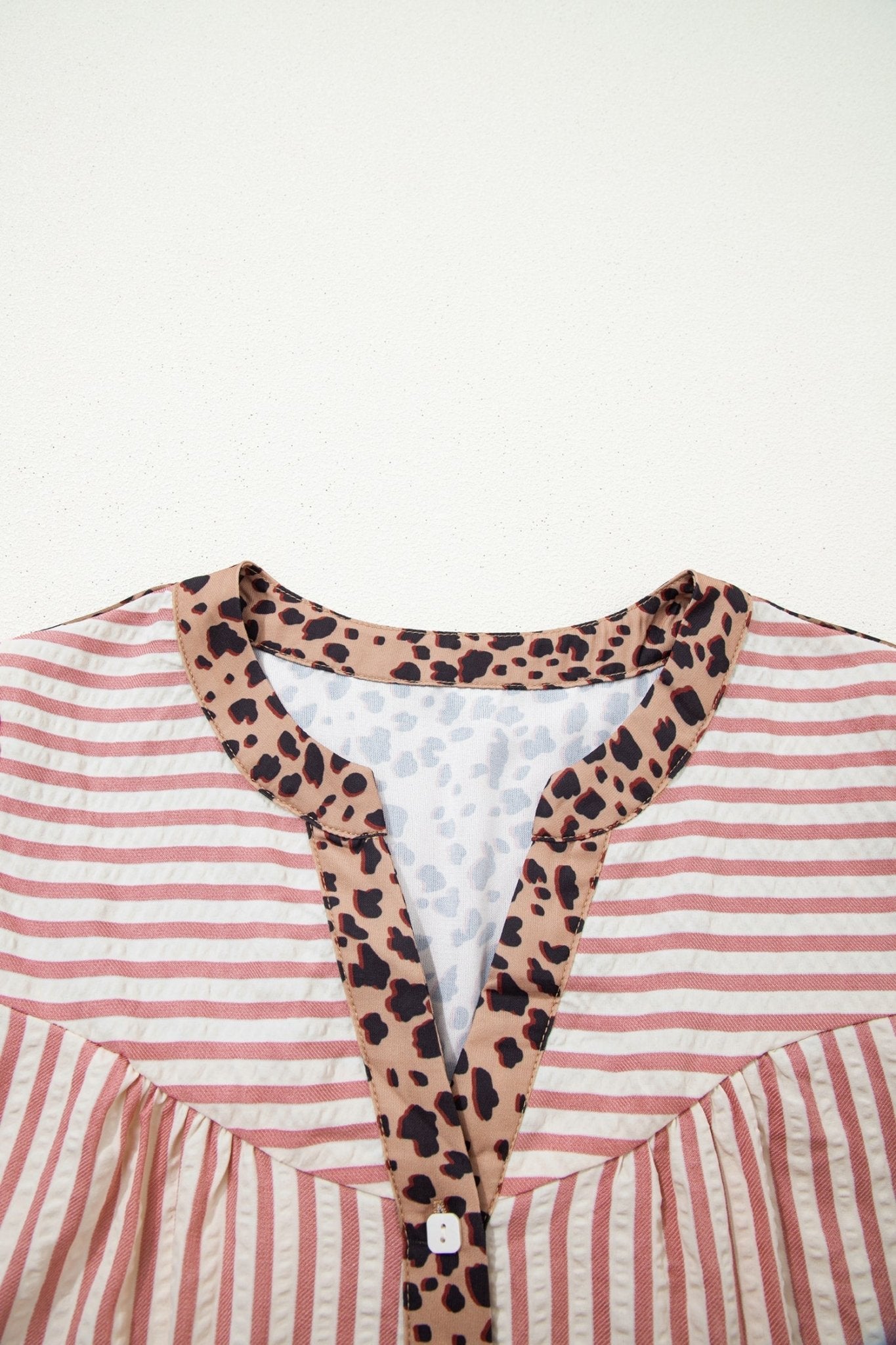 Stripe Leopard Trim 3/4 Sleeve Shirt Dress - Rooted & Reckless Co.