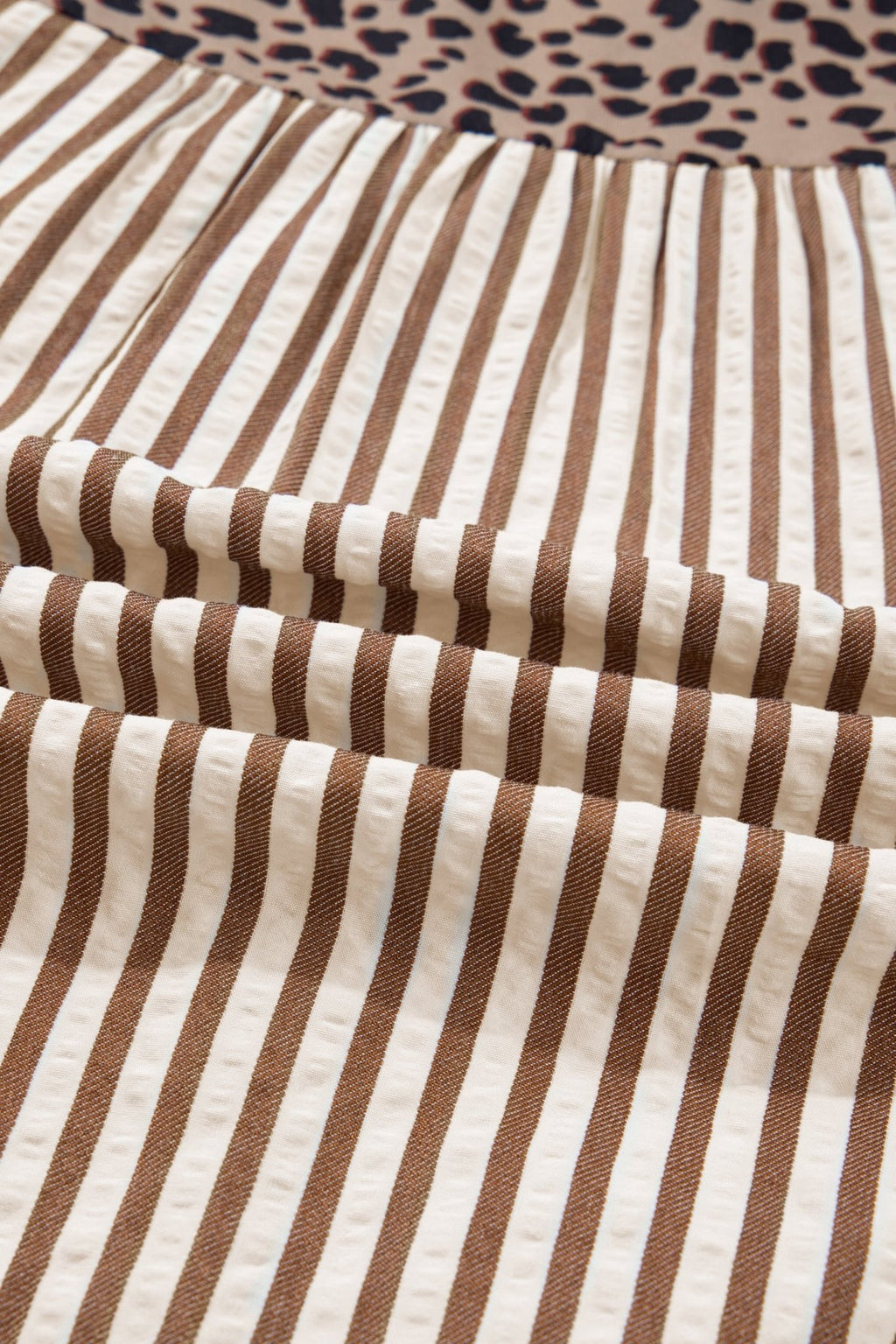 Stripe Leopard Trim V-Neck Buttoned Short Sleeve Shirt - Rooted & Reckless Co.