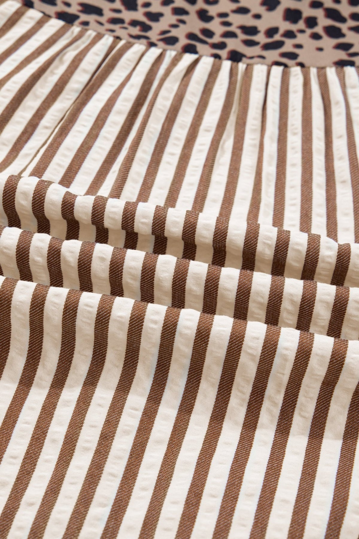 Stripe Leopard Trim V-Neck Buttoned Short Sleeve Shirt - Rooted & Reckless Co.