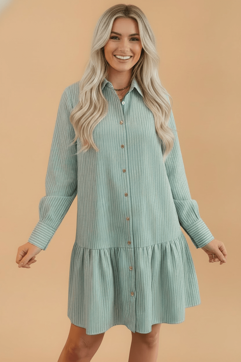 Stripe Long Sleeve Drop Waist Mini Dress - Rooted & Reckless Co.
