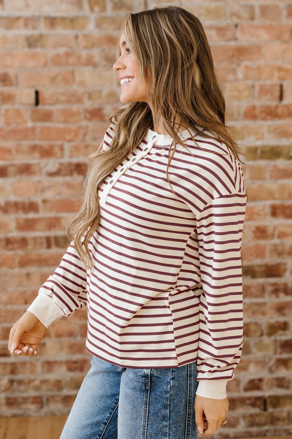 Stripe Long Sleeve Henley Top - Rooted & Reckless Co.