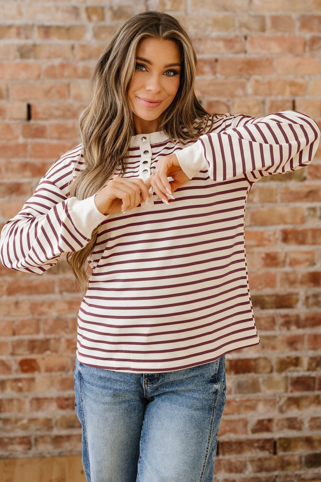 Stripe Long Sleeve Henley Top - Rooted & Reckless Co.