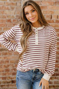 Stripe Long Sleeve Henley Top - Rooted & Reckless Co.