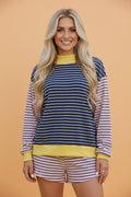 Stripe Long Sleeve Mock Neck Ribbed Knit Top & Shorts Set - Rooted & Reckless Co.