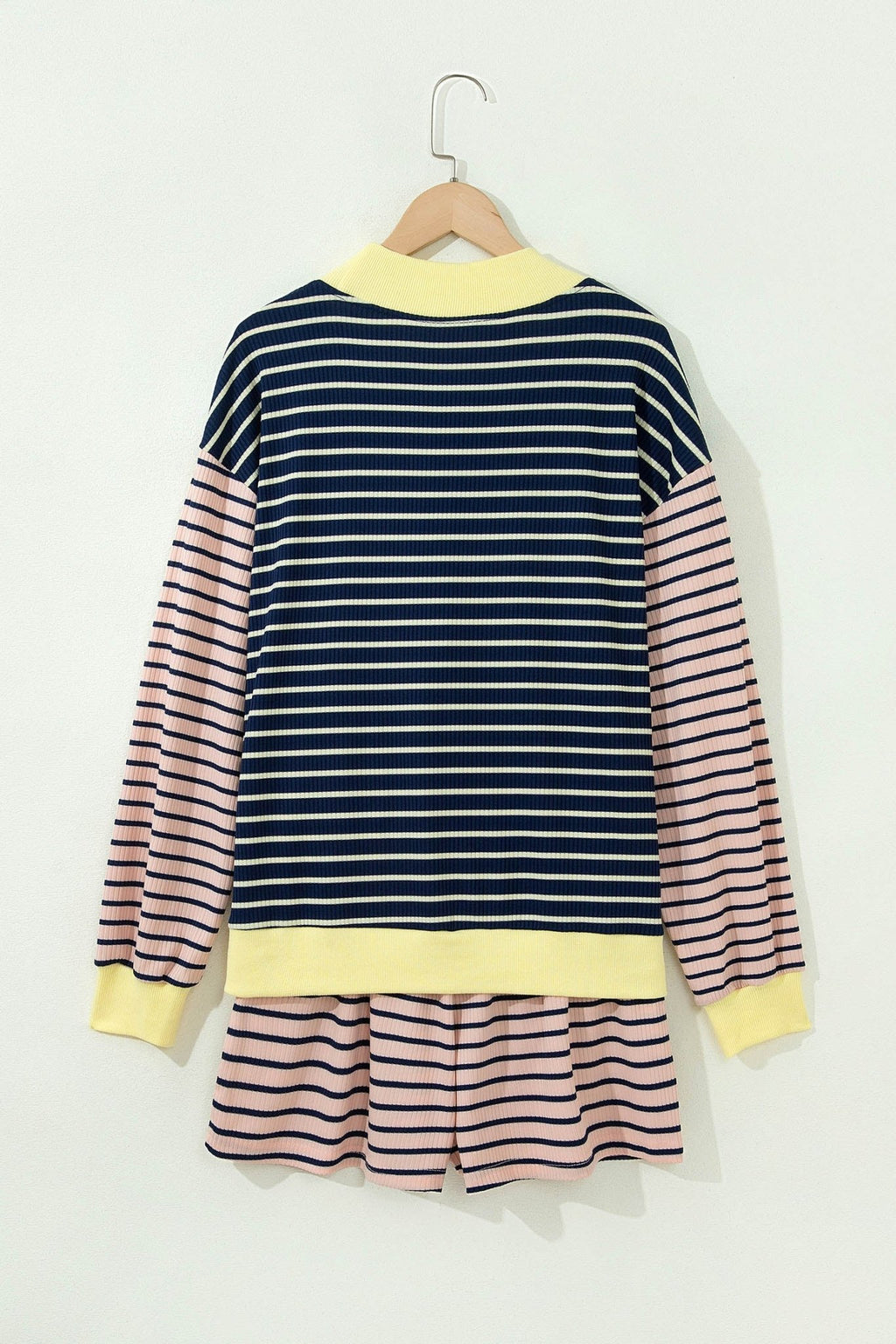 Stripe Long Sleeve Mock Neck Ribbed Knit Top & Shorts Set - Rooted & Reckless Co.