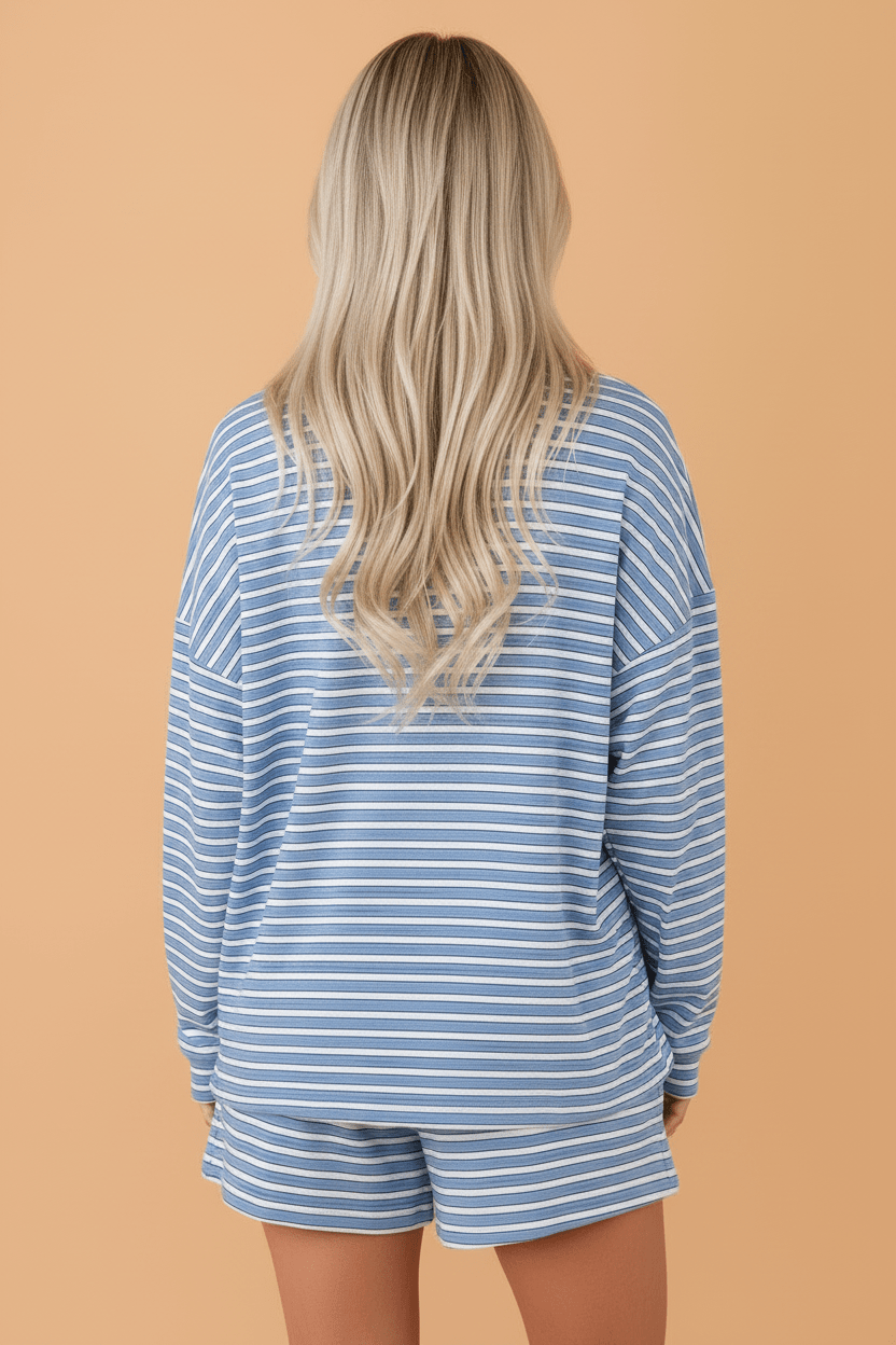 Stripe Long Sleeve Oversized Top & Shorts Set - Rooted & Reckless Co.