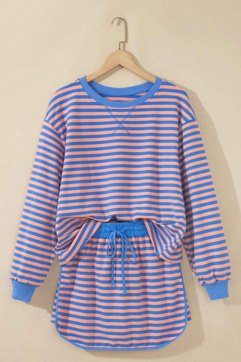 Stripe Long Sleeve Pullover & Drawstring Skort Set - Rooted & Reckless Co.