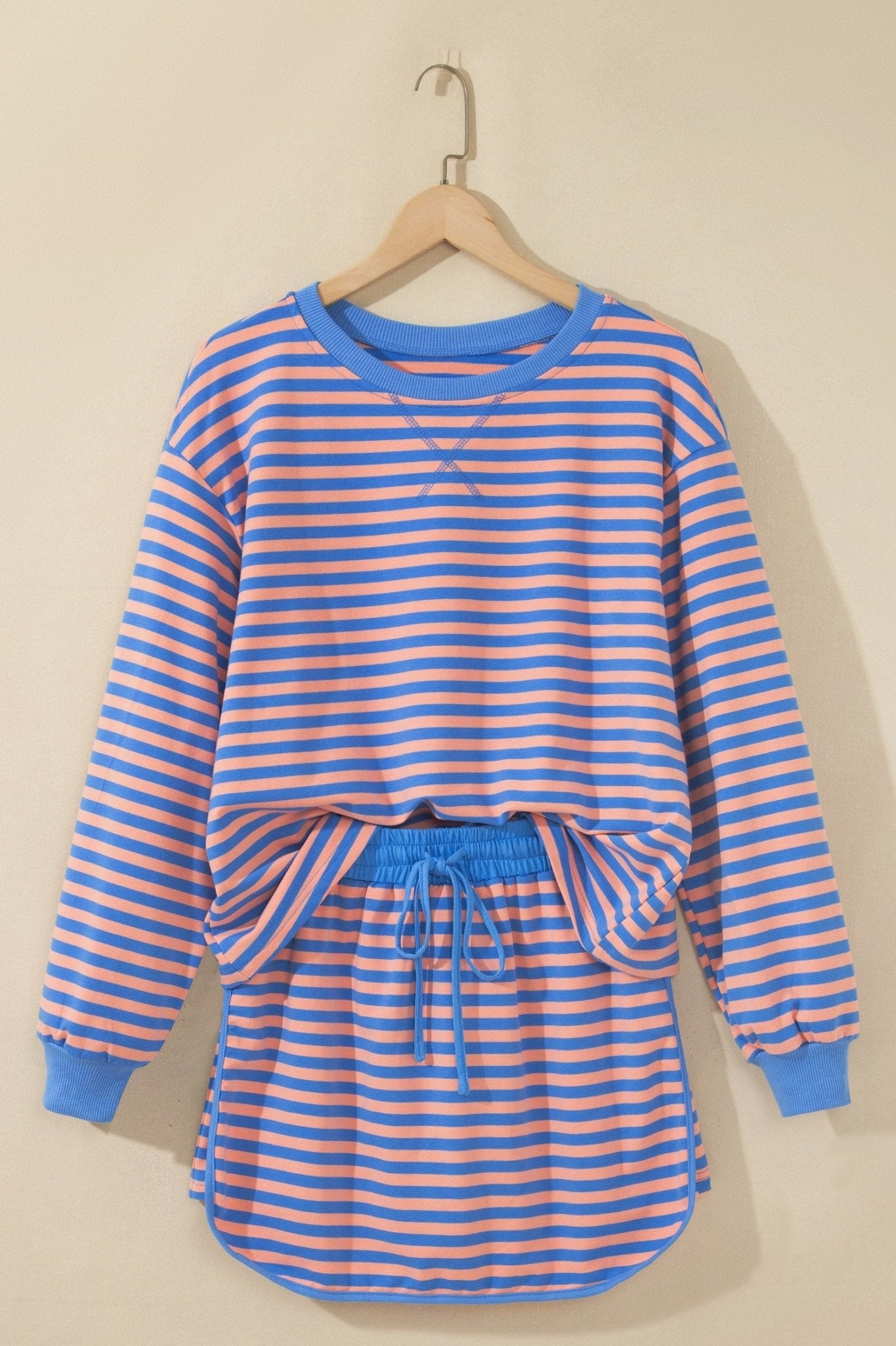 Stripe Long Sleeve Pullover & Drawstring Skort Set - Rooted & Reckless Co.