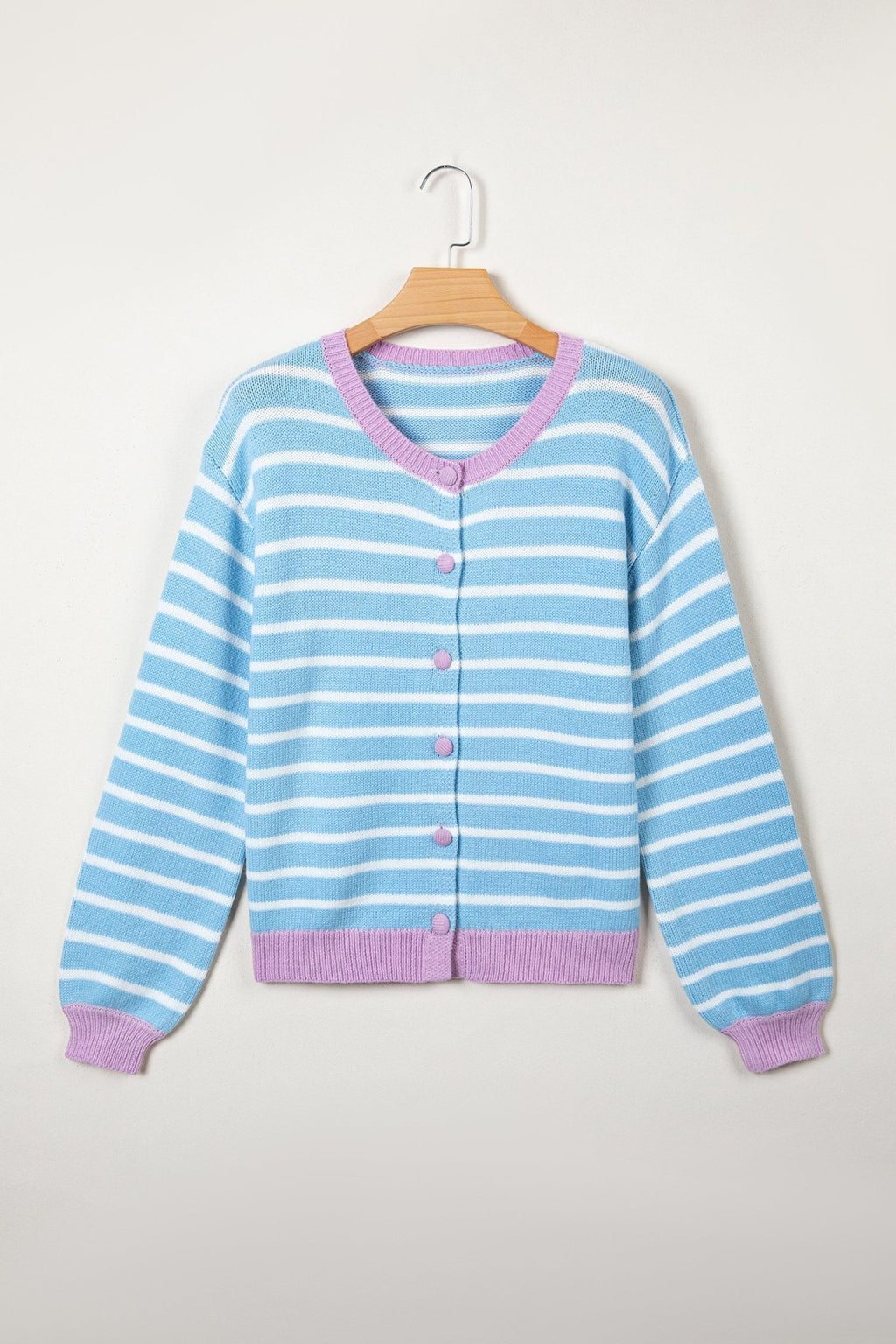 Stripe Long Sleeve Round Neck Open Front Cardigan - Rooted & Reckless Co.