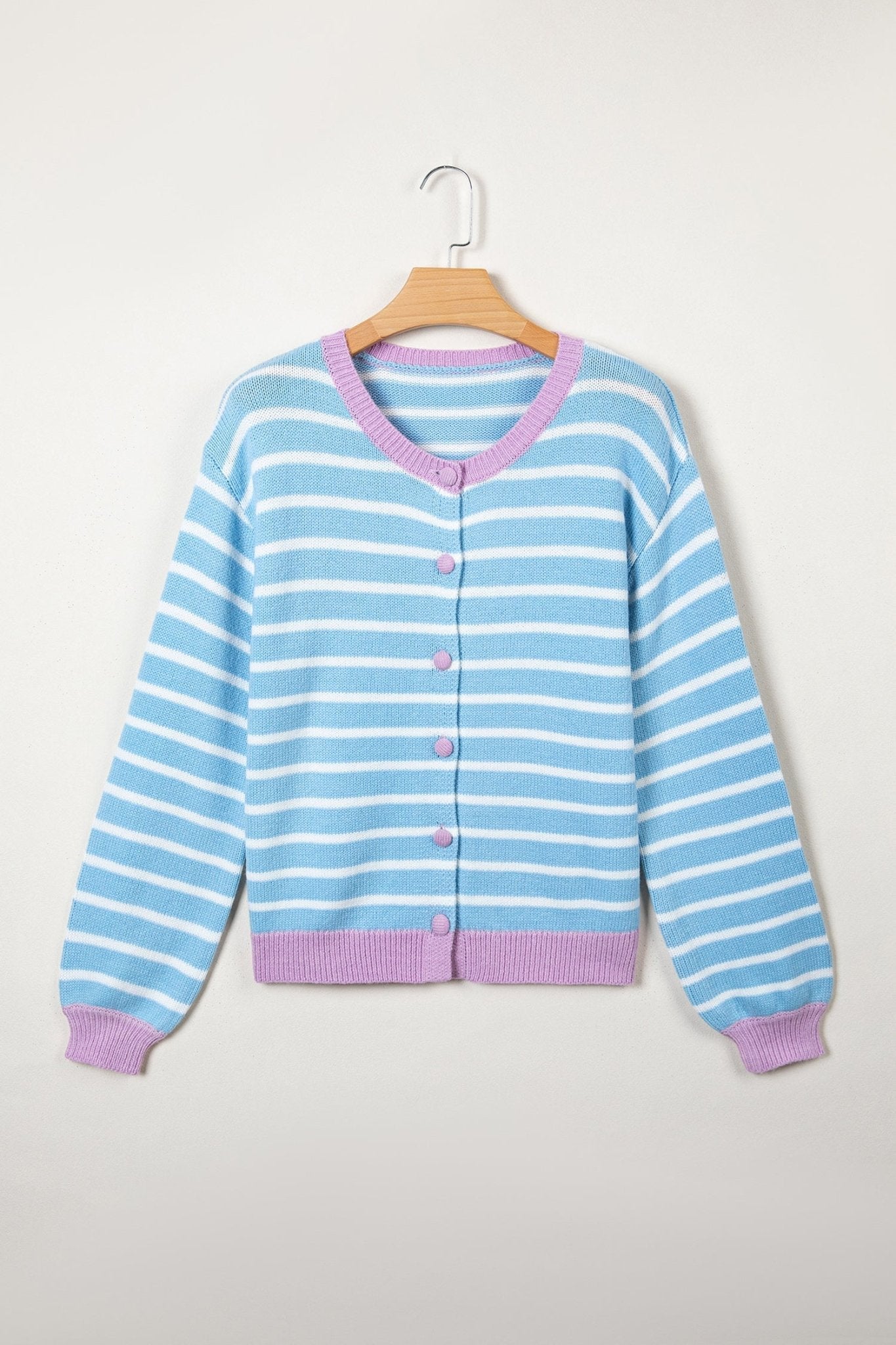 Stripe Long Sleeve Round Neck Open Front Cardigan - Rooted & Reckless Co.