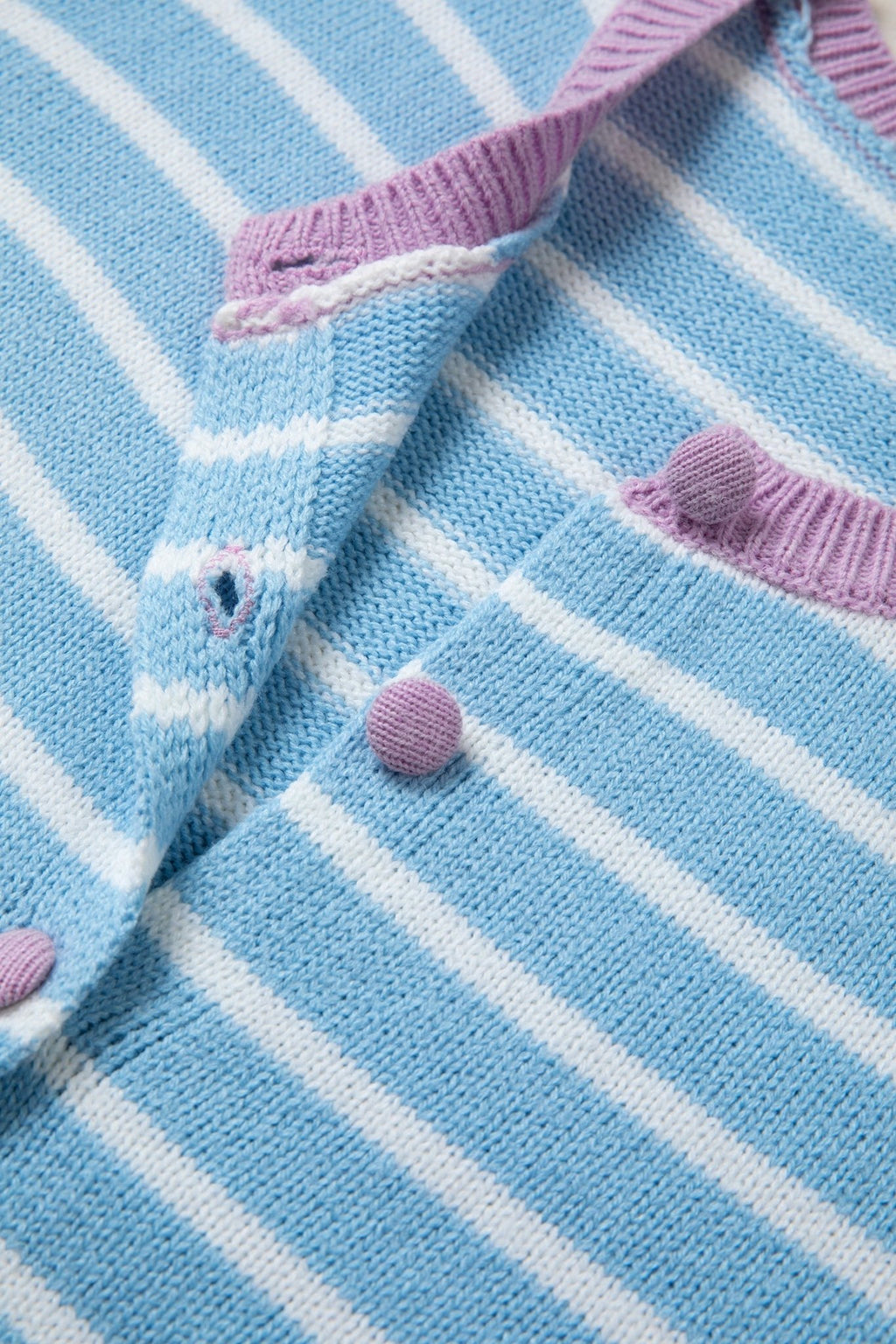 Stripe Long Sleeve Round Neck Open Front Cardigan - Rooted & Reckless Co.