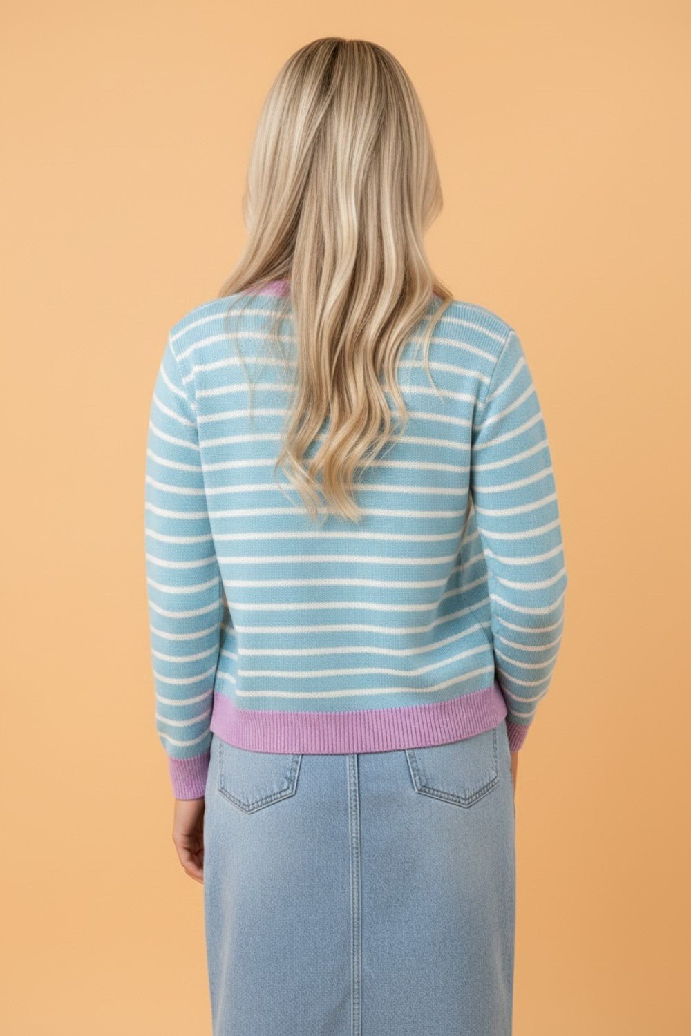 Stripe Long Sleeve Round Neck Open Front Cardigan - Rooted & Reckless Co.