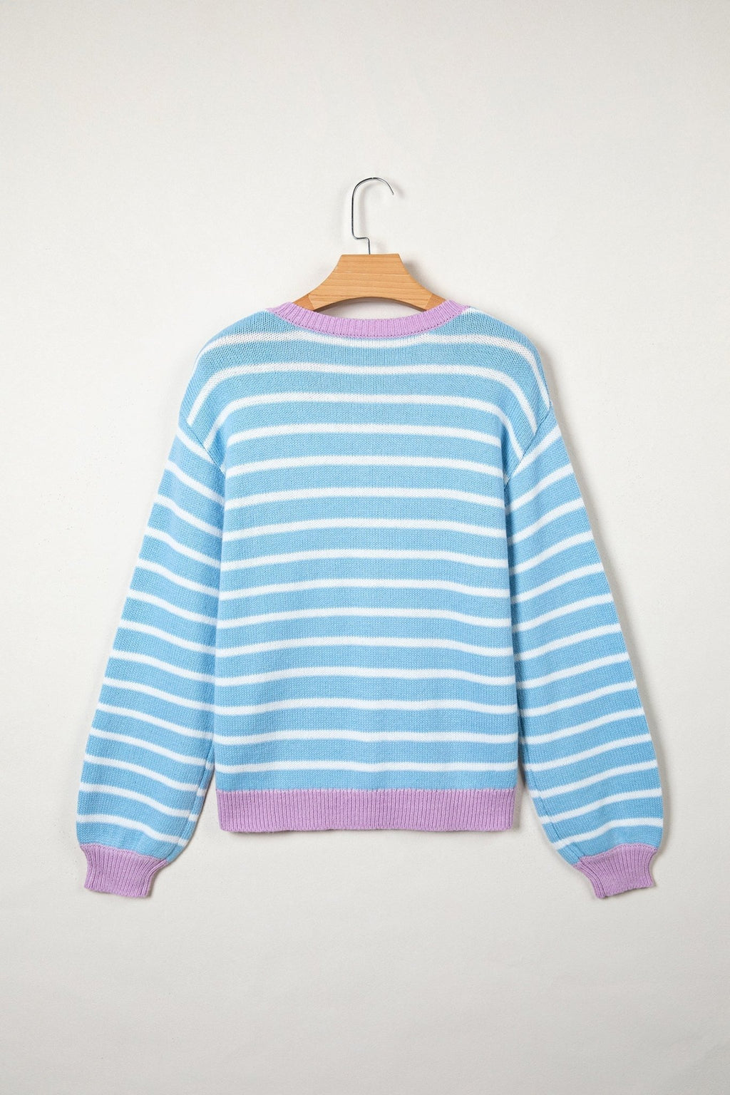 Stripe Long Sleeve Round Neck Open Front Cardigan - Rooted & Reckless Co.