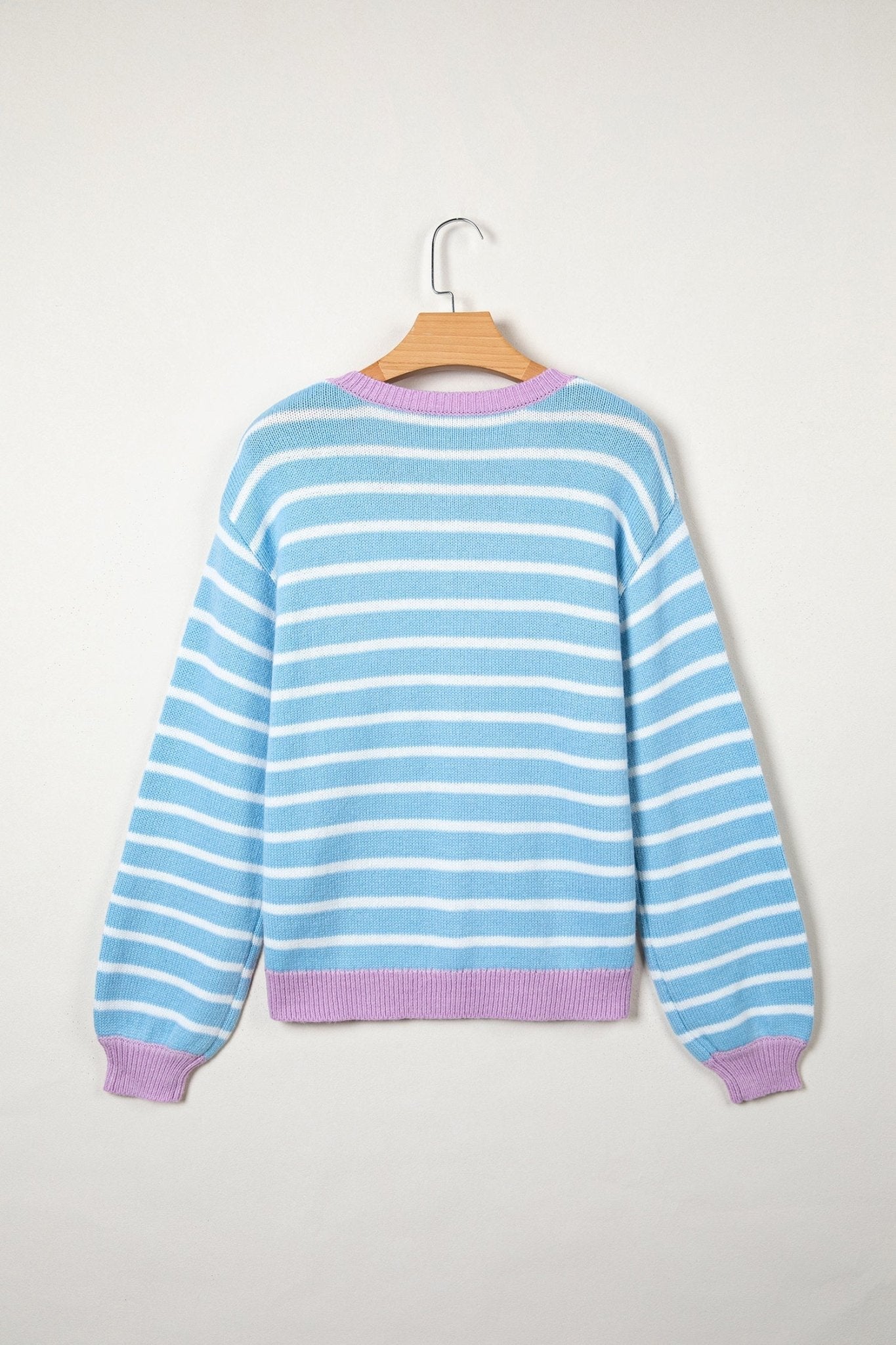 Stripe Long Sleeve Round Neck Open Front Cardigan - Rooted & Reckless Co.