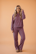 Stripe Long Sleeve Top and Drawstring Pants Set - Rooted & Reckless Co.