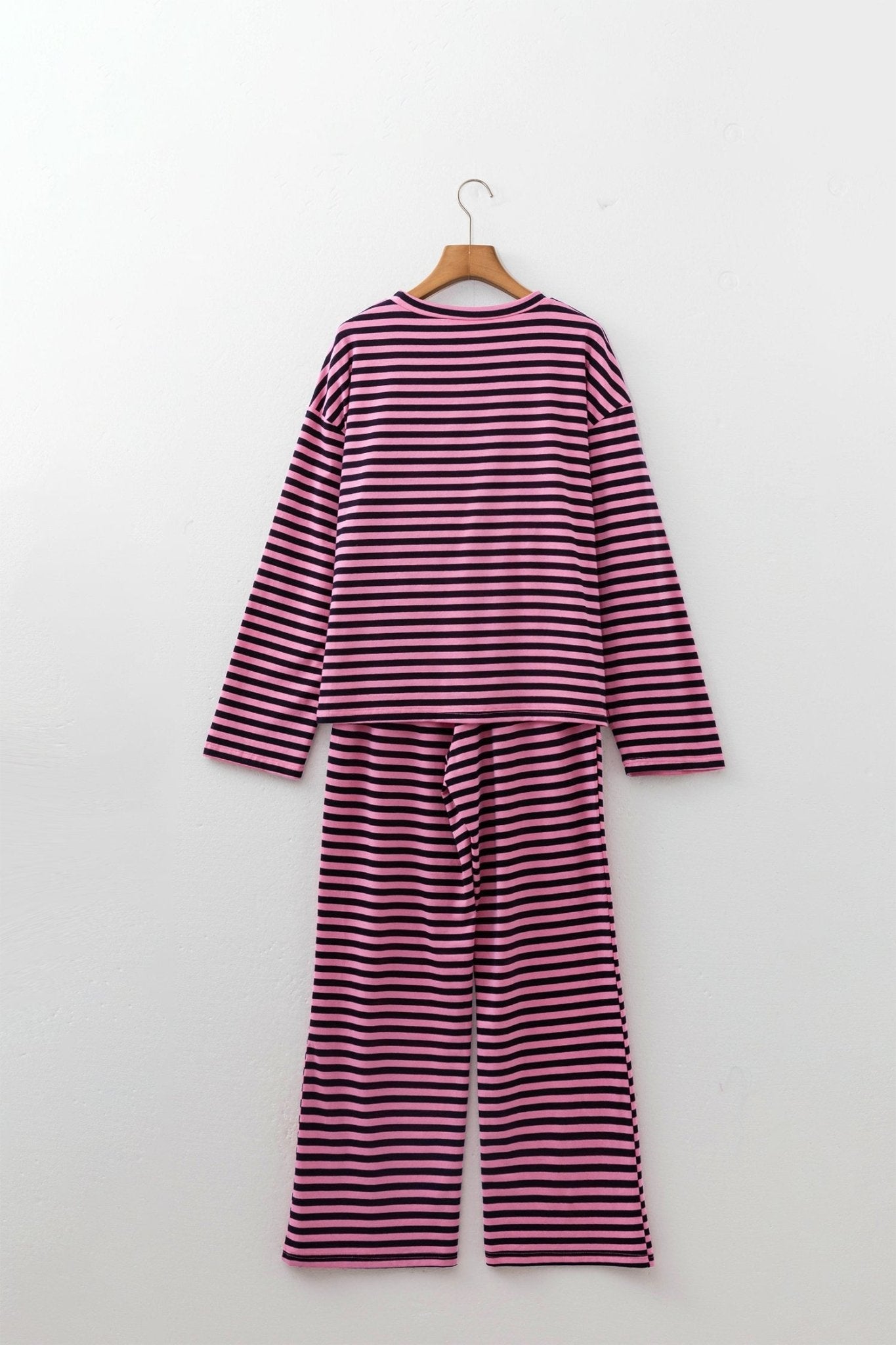 Stripe Long Sleeve Top and Drawstring Pants Set - Rooted & Reckless Co.