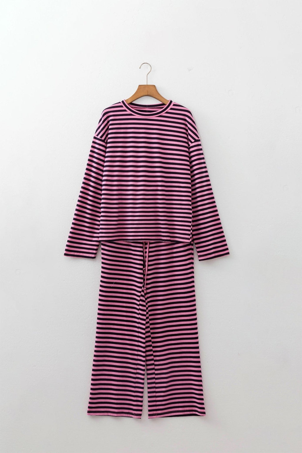 Stripe Long Sleeve Top and Drawstring Pants Set - Rooted & Reckless Co.