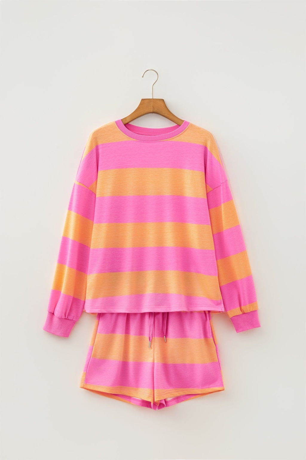 Stripe Long Sleeve Top & Drawstring Shorts Set - Rooted & Reckless Co.
