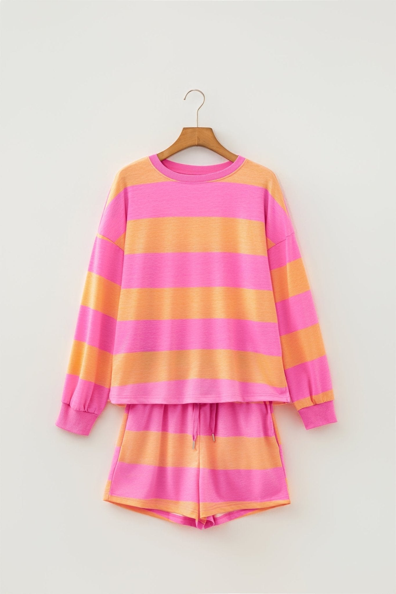 Stripe Long Sleeve Top & Drawstring Shorts Set - Rooted & Reckless Co.