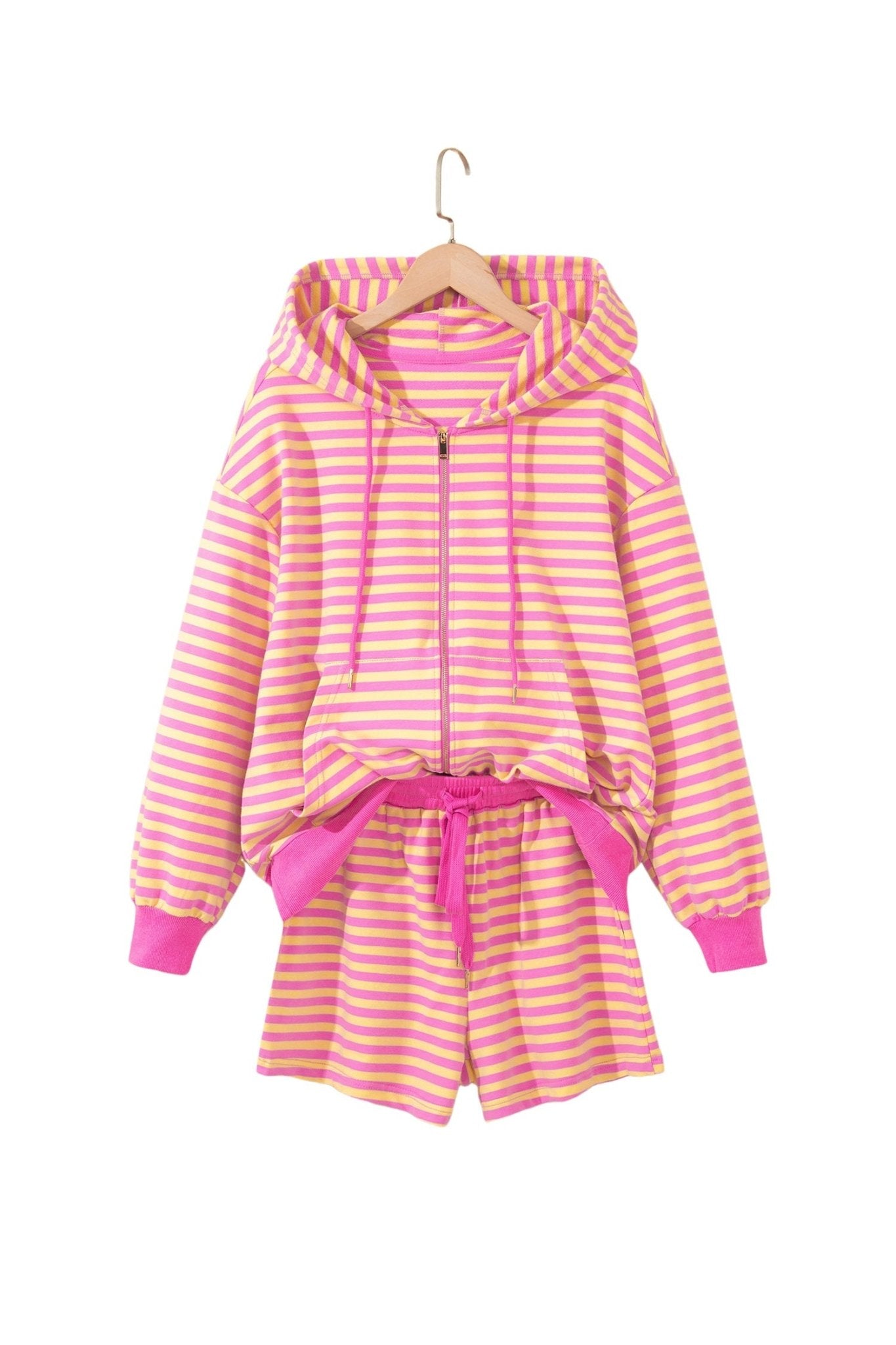 Stripe Long Sleeve Zip-Up Hoodie & Shorts Set - Rooted & Reckless Co.