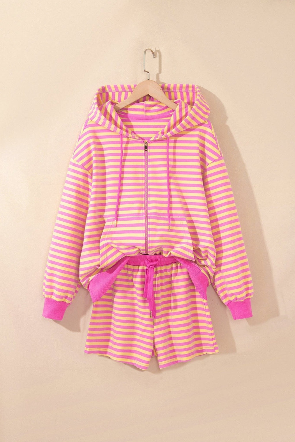 Stripe Long Sleeve Zip-Up Hoodie & Shorts Set - Rooted & Reckless Co.