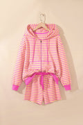 Stripe Long Sleeve Zip-Up Hoodie & Shorts Set - Rooted & Reckless Co.