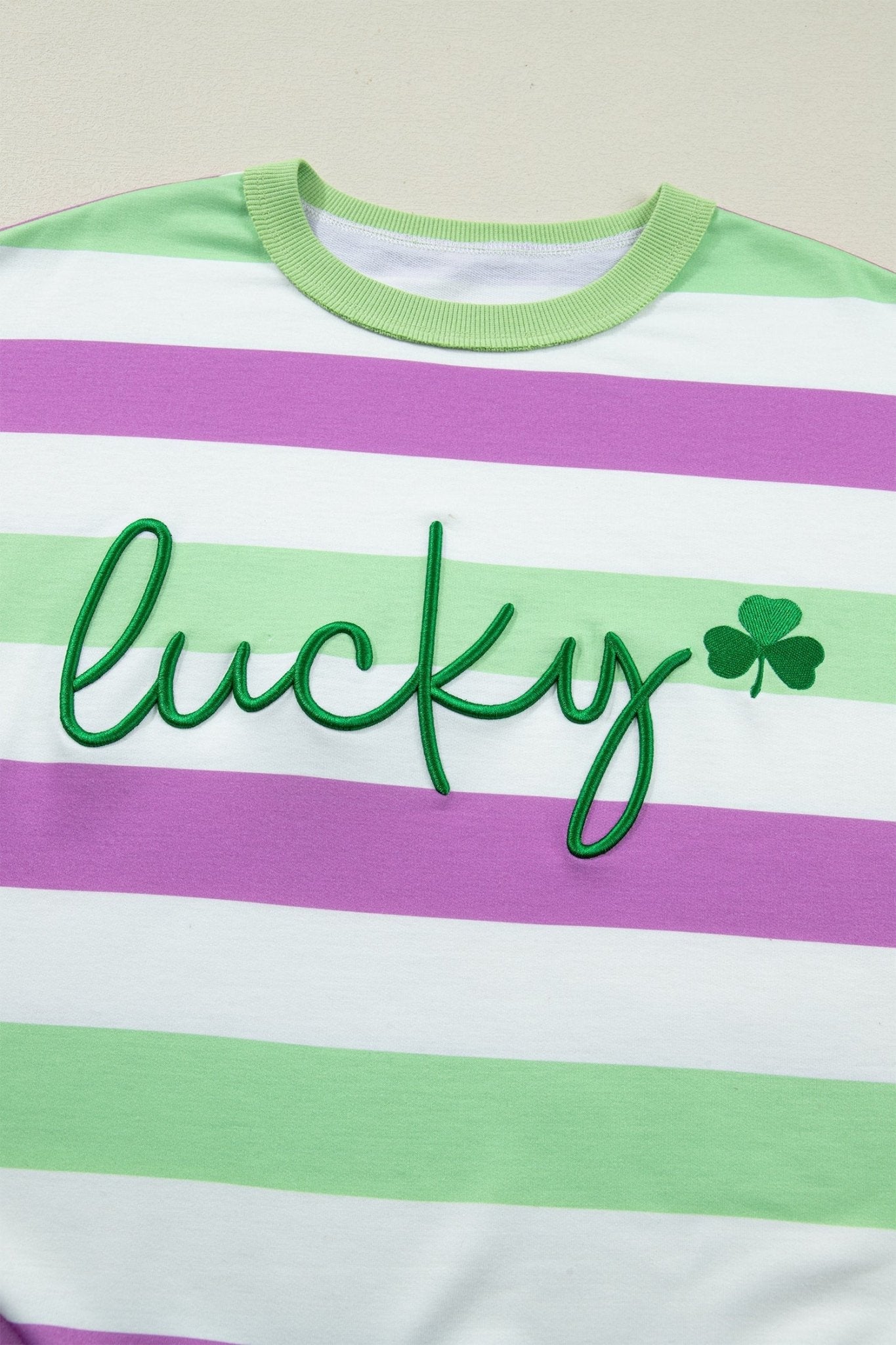 Stripe Lucky Clover Embroidered Dolman Sleeve Tee - Rooted & Reckless Co.