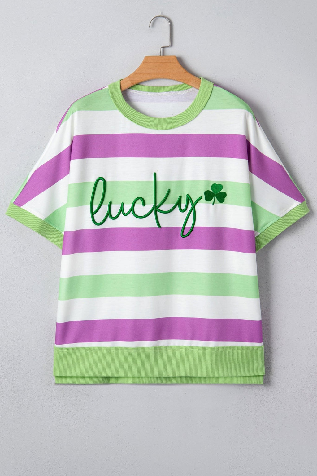 Stripe Lucky Clover Embroidered Dolman Sleeve Tee - Rooted & Reckless Co.