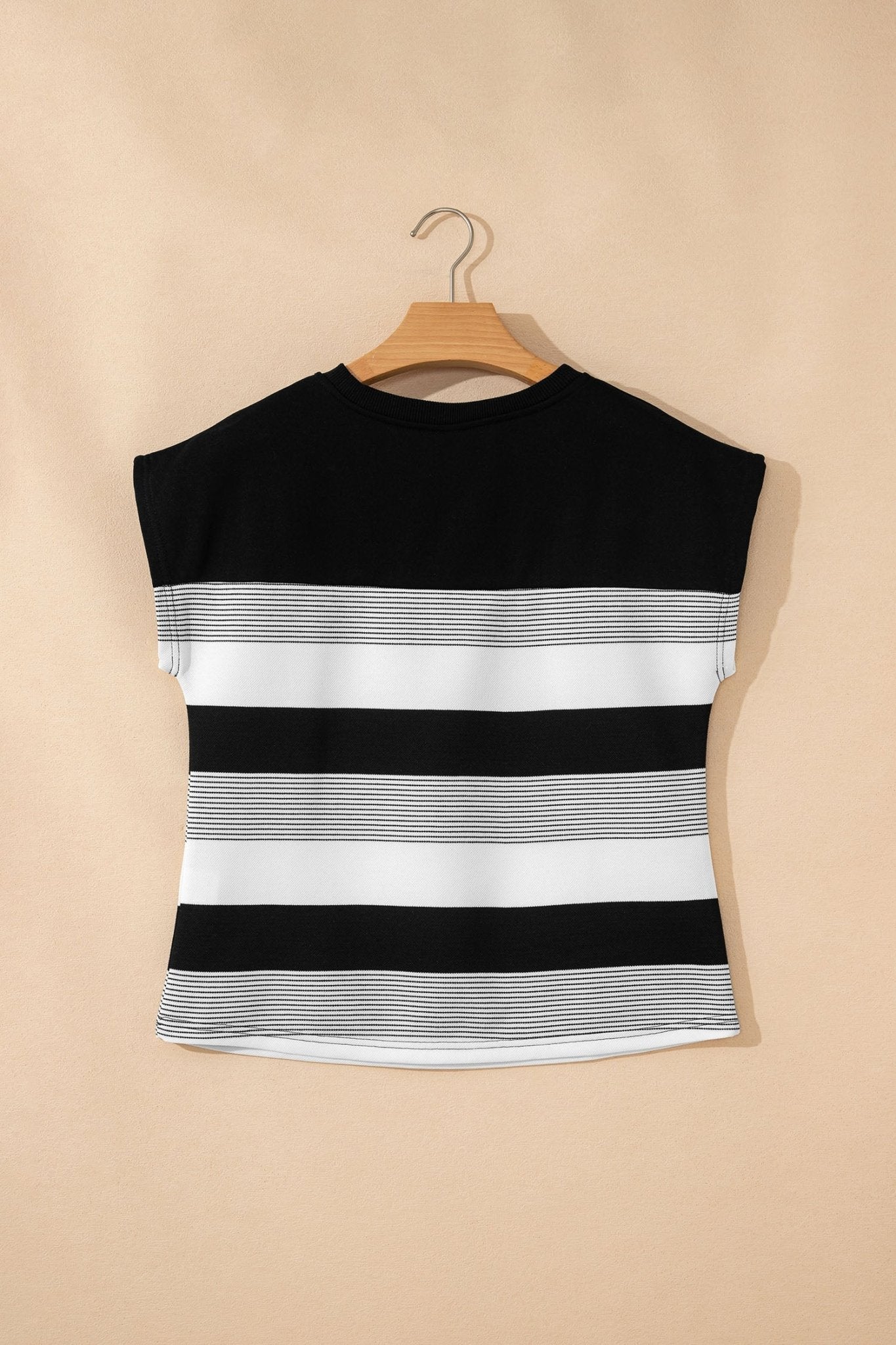 Stripe Mixed Crew Neck Cap Sleeve T-Shirt - Rooted & Reckless Co.