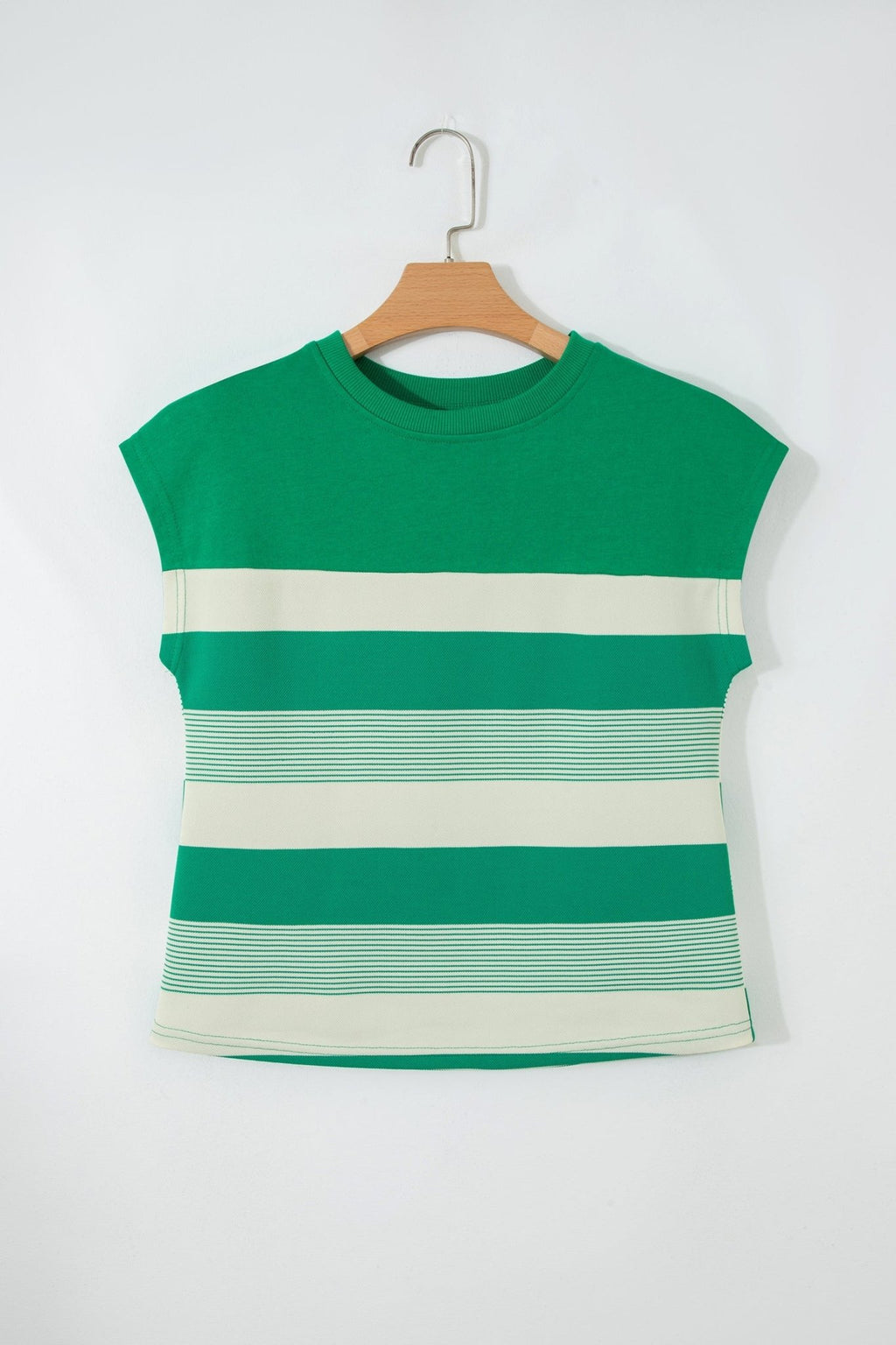 Stripe Mixed Crew Neck Cap Sleeve T-Shirt - Rooted & Reckless Co.