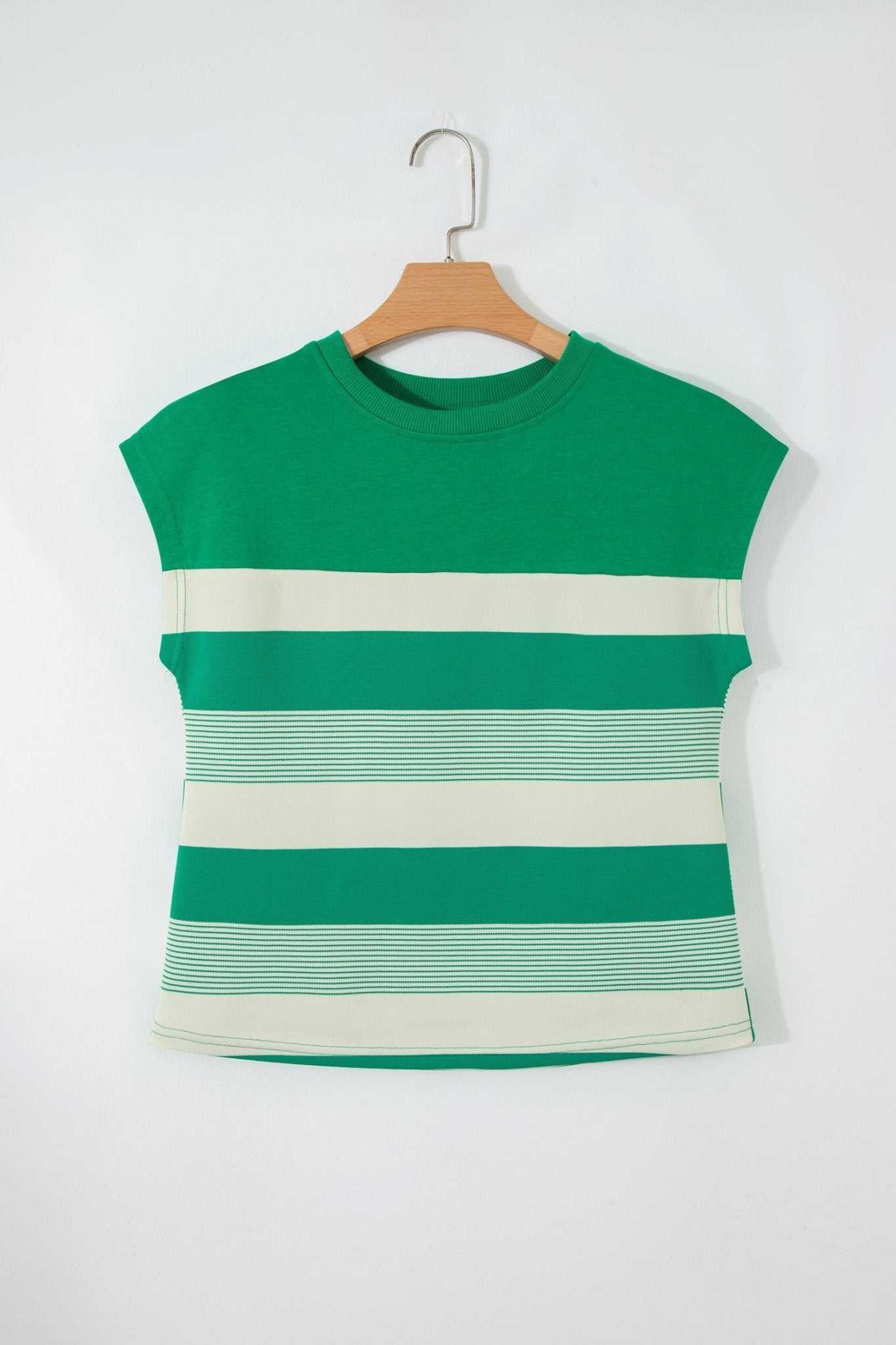 Stripe Mixed Crew Neck Cap Sleeve T-Shirt - Rooted & Reckless Co.