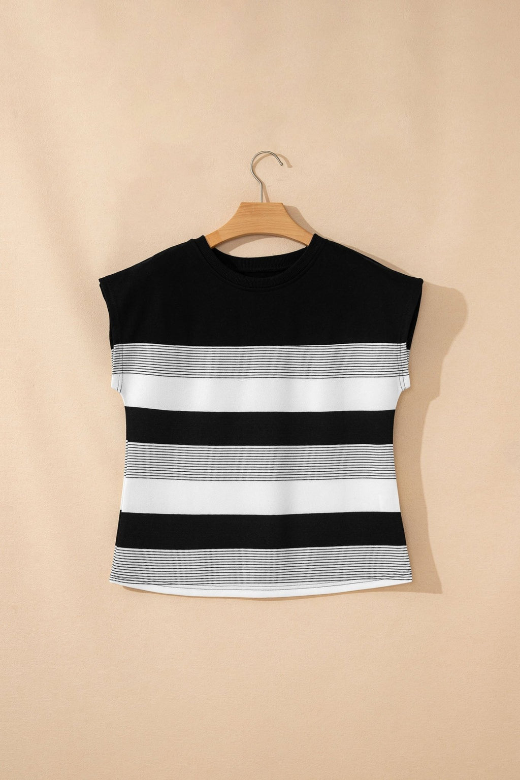 Stripe Mixed Crew Neck Cap Sleeve T-Shirt - Rooted & Reckless Co.