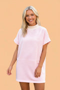 Stripe Mock Neck Cuffed Sleeve Tee Dress - Rooted & Reckless Co.