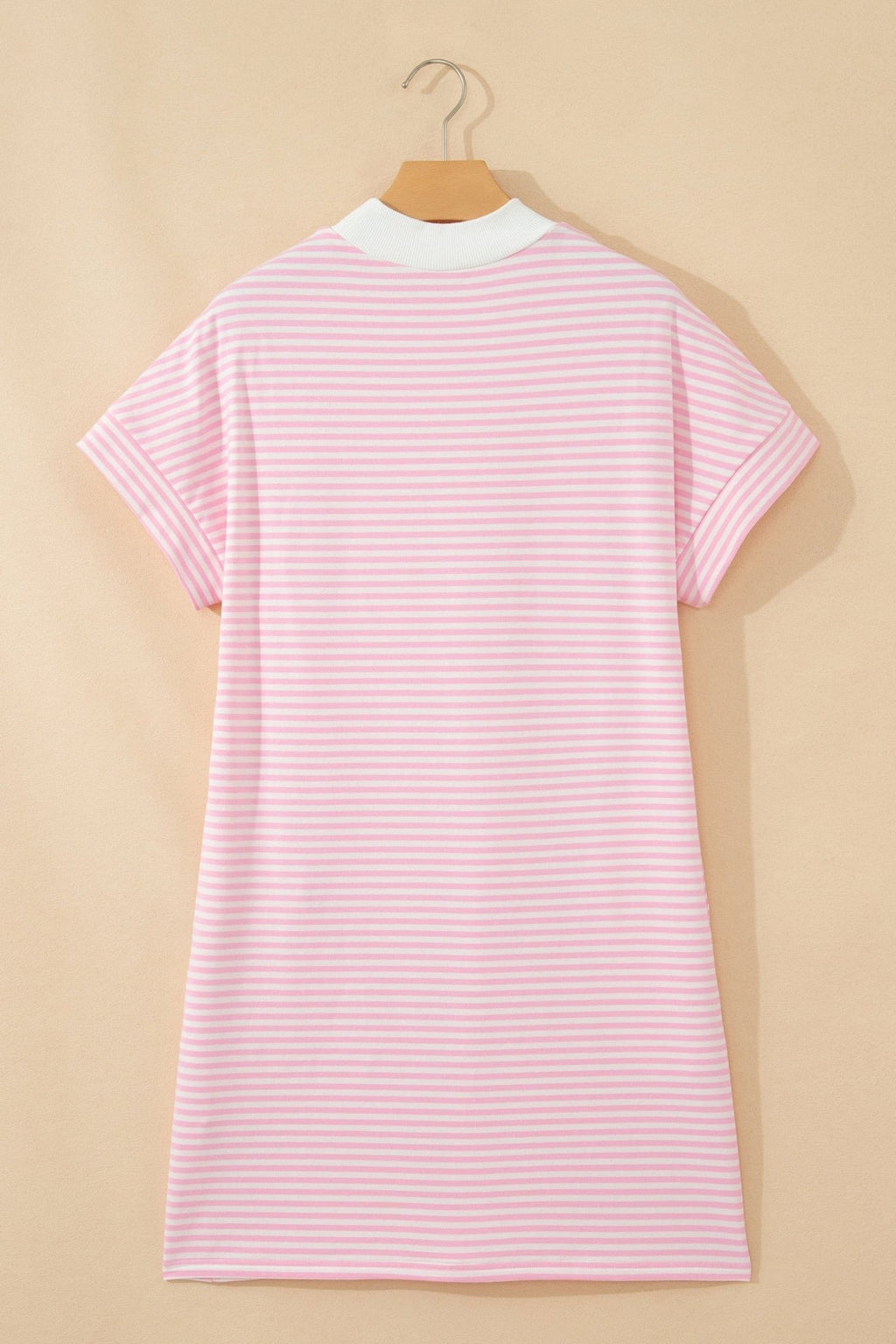 Stripe Mock Neck Cuffed Sleeve Tee Dress - Rooted & Reckless Co.