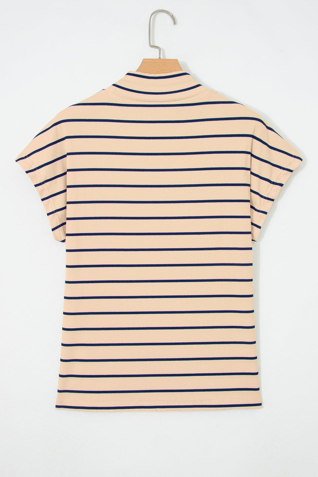 Stripe Mock Neck Short Sleeve Loose Top - Rooted & Reckless Co.