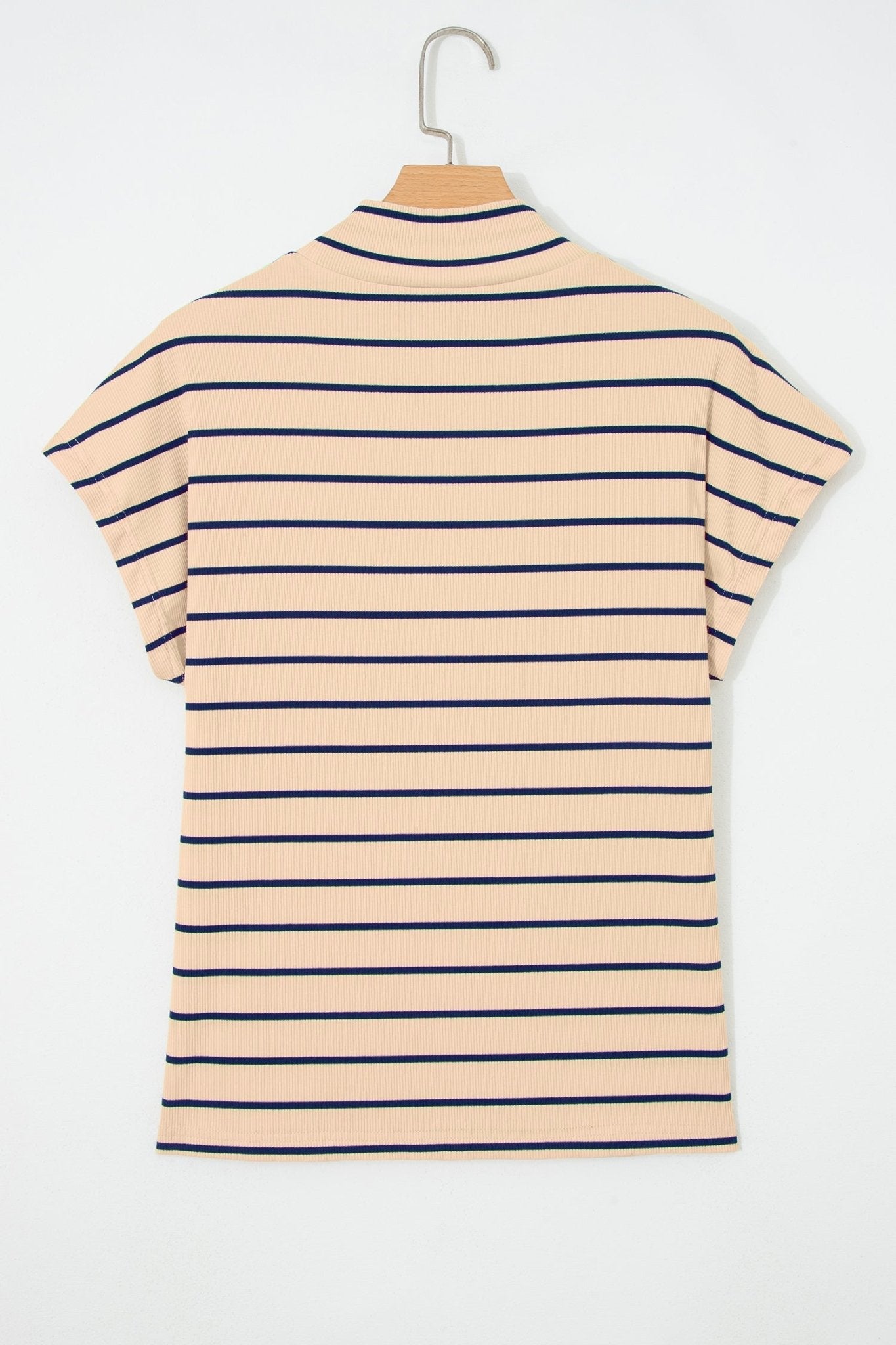 Stripe Mock Neck Short Sleeve Loose Top - Rooted & Reckless Co.