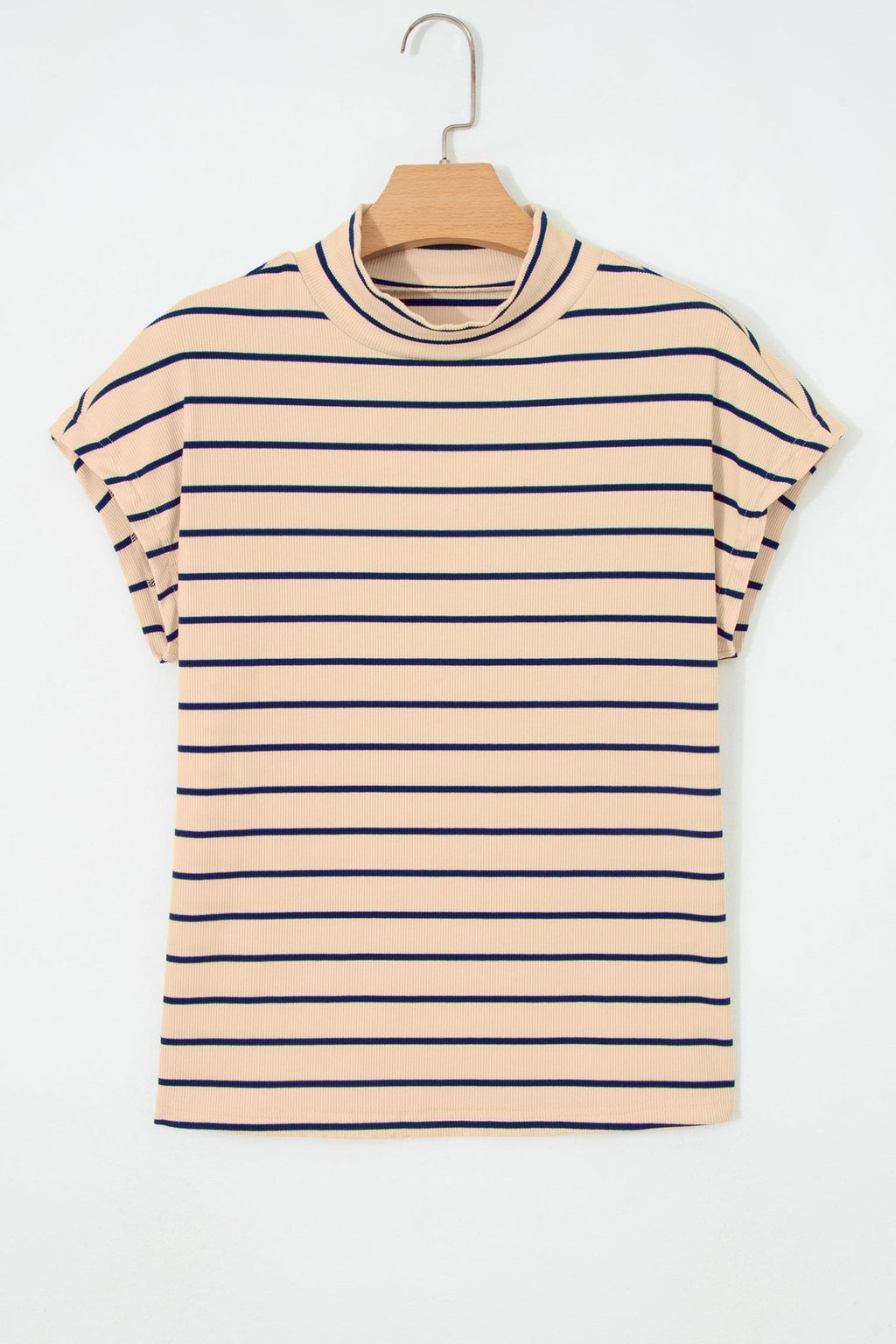 Stripe Mock Neck Short Sleeve Loose Top - Rooted & Reckless Co.