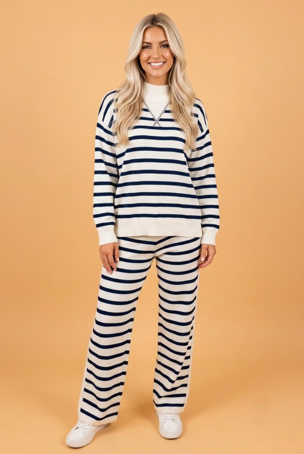 Stripe Mock Neck Top & Reverse Seam Pants Set - Rooted & Reckless Co.