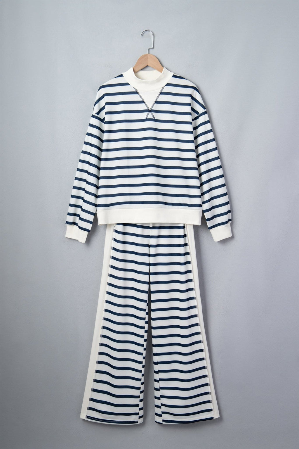 Stripe Mock Neck Top & Reverse Seam Pants Set - Rooted & Reckless Co.