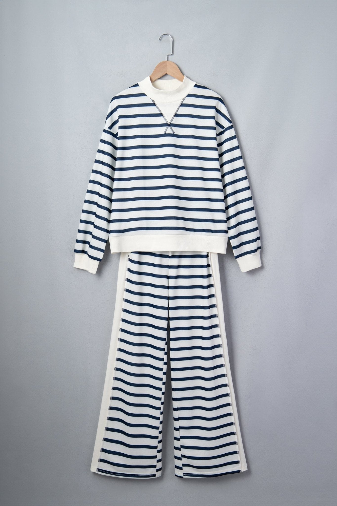 Stripe Mock Neck Top & Reverse Seam Pants Set - Rooted & Reckless Co.