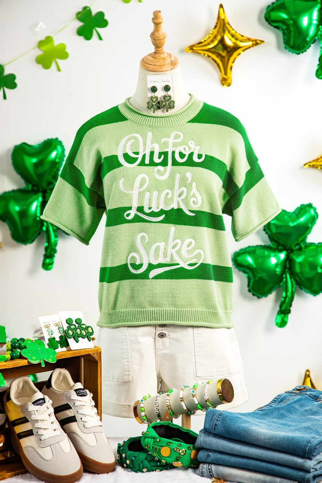 Stripe Oh for Luck’s Sake St Patrick Sweater - Rooted & Reckless Co.