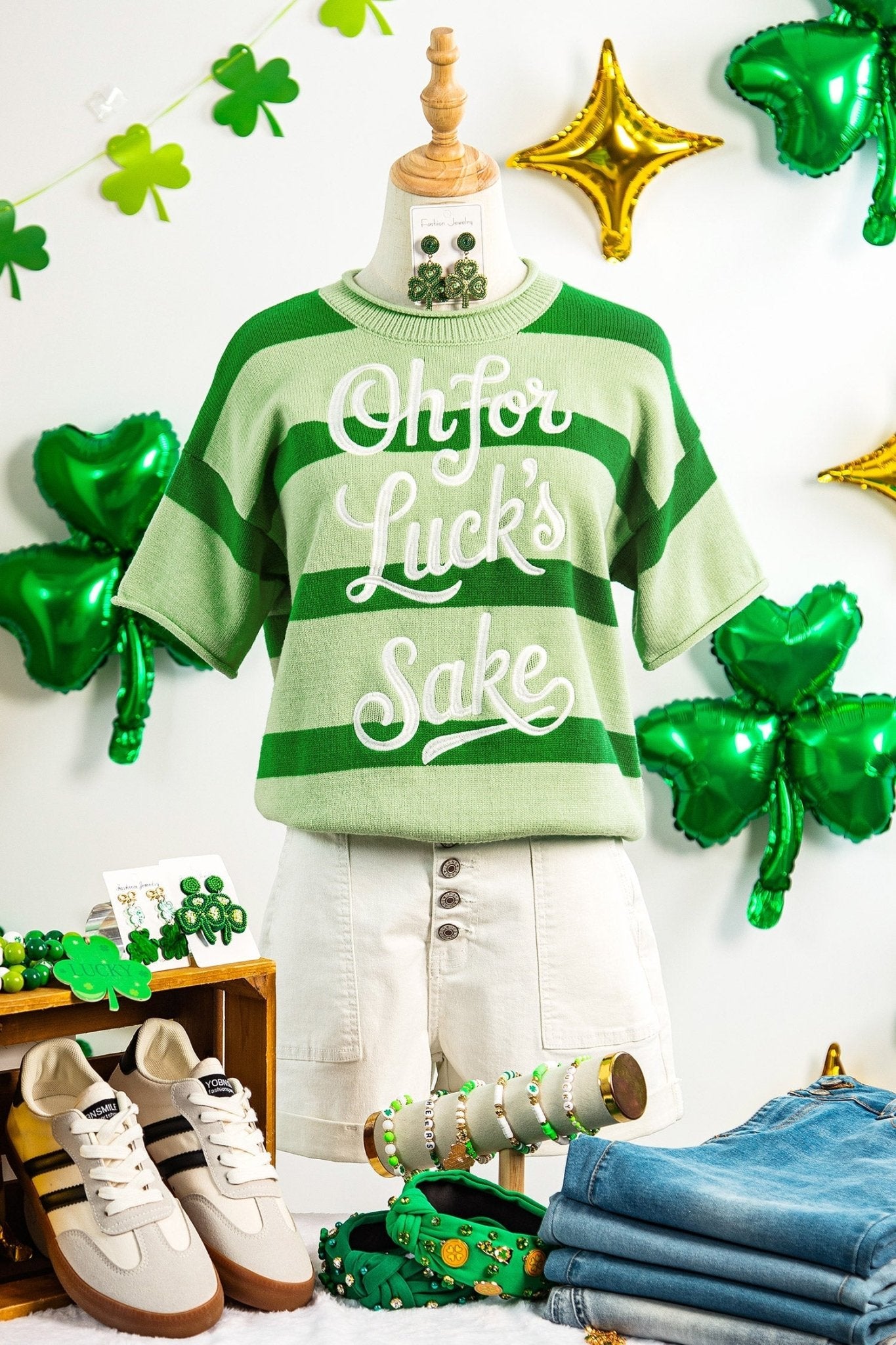 Stripe Oh for Luck’s Sake St Patrick Sweater - Rooted & Reckless Co.
